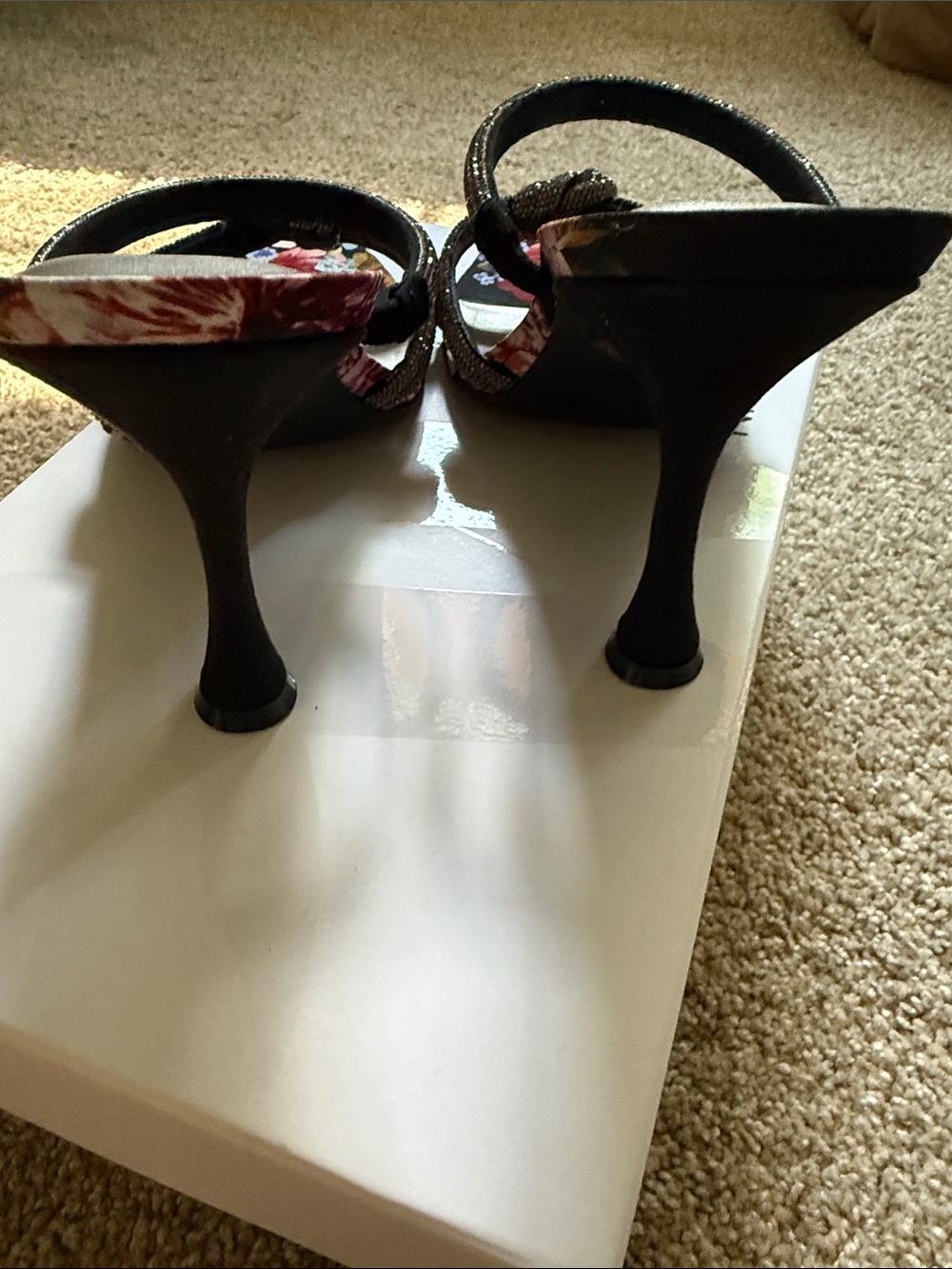 Nine West Black Floral Pointed-Toe Knot-Strap Heels - Picture 4 of 8